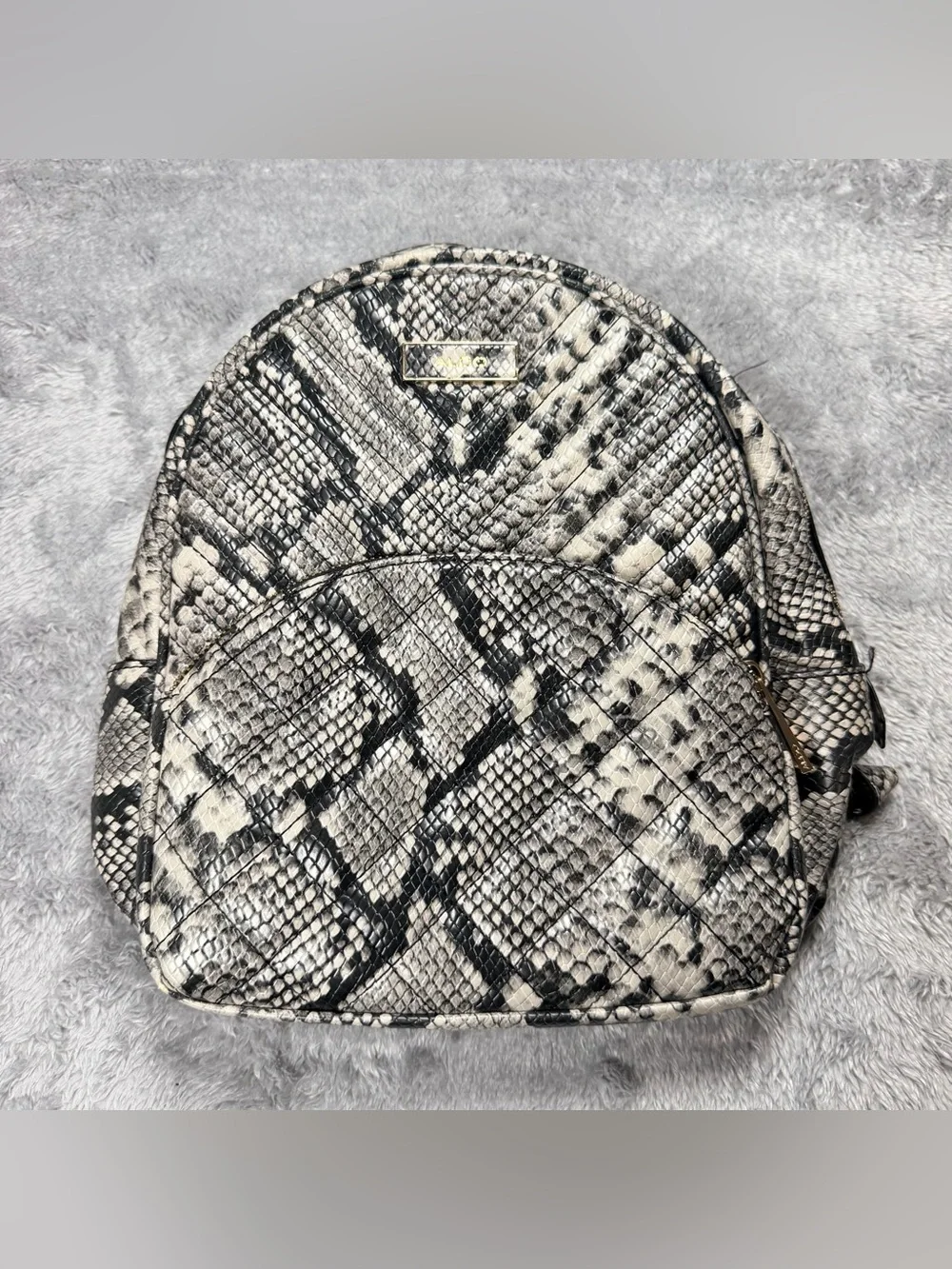 Aldo Black and Cream Snake-Print Mini Backpack